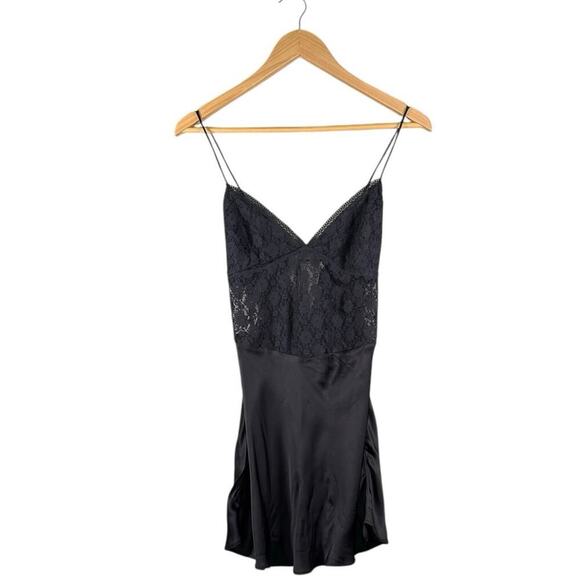 Free People Lace Satin Chemise Slip Dress | Black | Dainty Feminine Romantic | S - Picture 4 of 11